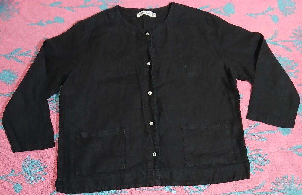 Cut loose womens xlarge 100% linen black jacket boxy minimalist Academia
